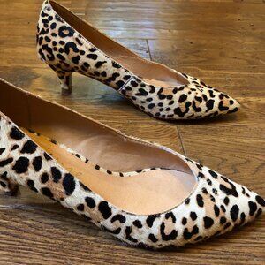 Matisse Leather Chateau Leopard Cow Hair Kitten Heels Pumps - Size 7